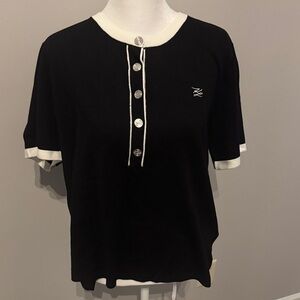 Karl Lagerfeld Black and White Short Sleeve Sweater